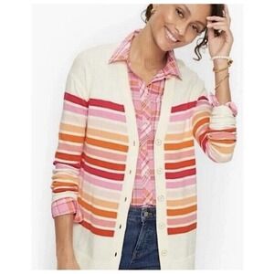 Talbots Girlfriend V-Neck Cardigan Sweater Medium Striped Colorful Dopamine